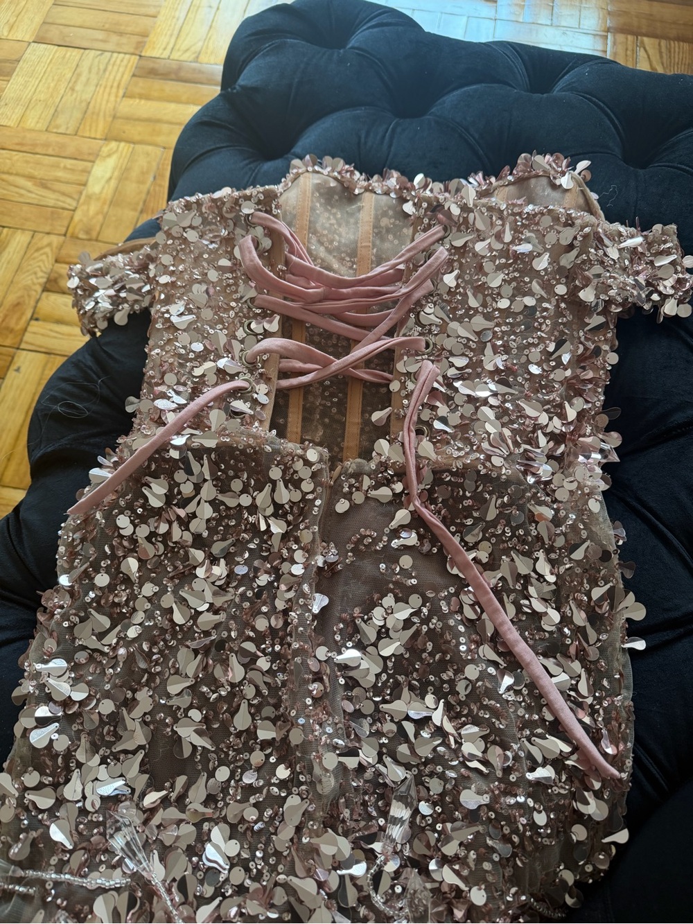 Blush Pink Sequin Lace-Up Party Dress